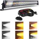 32 Inch 180W LED Light Bar White/Amber Flasing Strobe Light with Six Modes Driving Fog Lights Spot Flood Combo Beam Bumper Lights with Switch Wiring Harness for Offroad Truck 4WD SUV ATV UTV