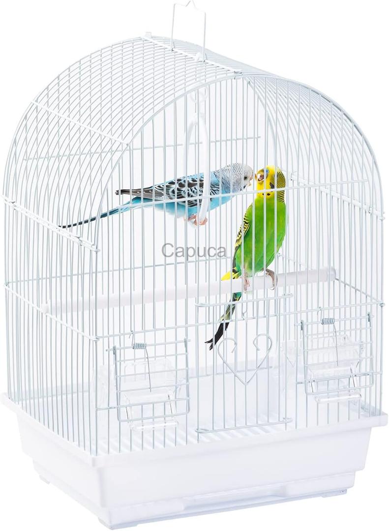 Small Bird Travel Cage - Lightweight Small Birds Starter Kit with Birdcages and Accessories Great for Parakeets Lovebirds Parrotlets Finches Canaries (White 11.8"L x 8.9"W x 15.3"H)