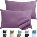 2 Pack Zippered Velvet Standard Pillowcases, Super Soft and Cozy Luxury Fuzzy Flannel Pillow Cases with Zipper, 20x26 Inches, Purple