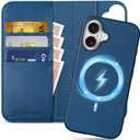 SHIELDON Wallet Case for iPhone 16 Plus 5G 6.7", Genuine Leather Detachable RFID Blocking Card Case Folio Magnetic Shock-Absorbent Wireless Charging Compatible with iPhone 16 Plus - Nappa Royal Blue