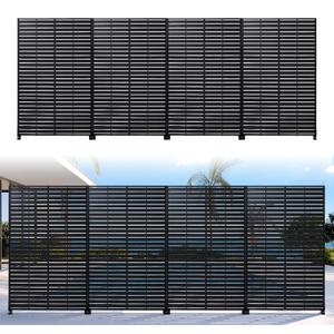 Privacy Screen Outdoor 72" H47" W Freestanding Privacy Panel with Stand, HDPE Decorative Privacy Fence with Louver Pattern, Patio Divider Screen, Privacy Screens for Outside (Black-6 Panel)
