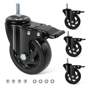 BZOLIHEU Caster Wheels 4 Inch, Swivel Threaded Stem Casters Set of 4 Heavy Duty 2200lbs, UNC 3/8"-16 x 1 (Stem Diameter 3/8", Stem Length 1") Locking Casters for Workbench,Cart,Furniture
