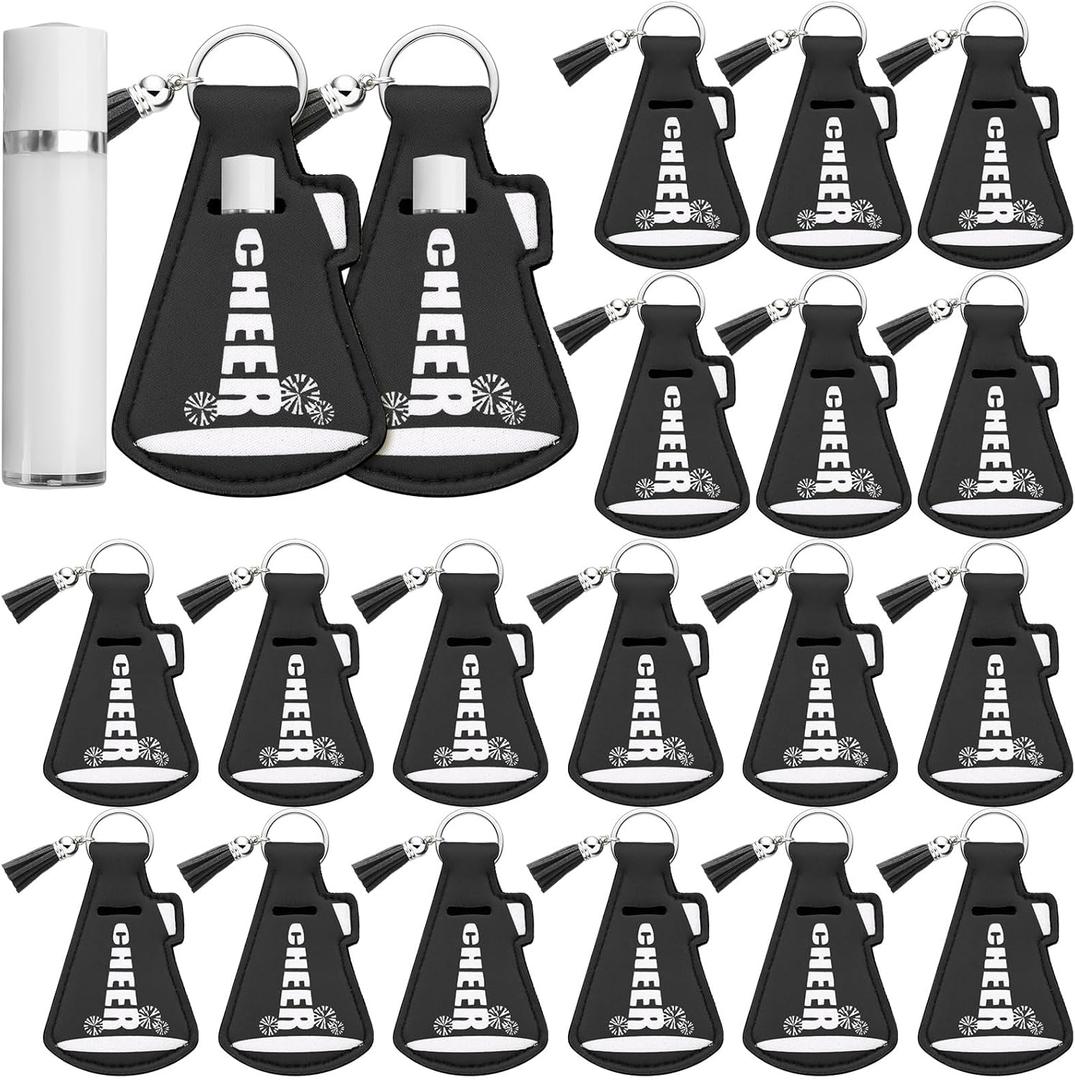 Swiffen 20 Pcs Cheer Gifts Bulk Cheerleader Team Gift Lip Balm Holder with Tassel Keychains Set for Team Cheer Party Favors (White)