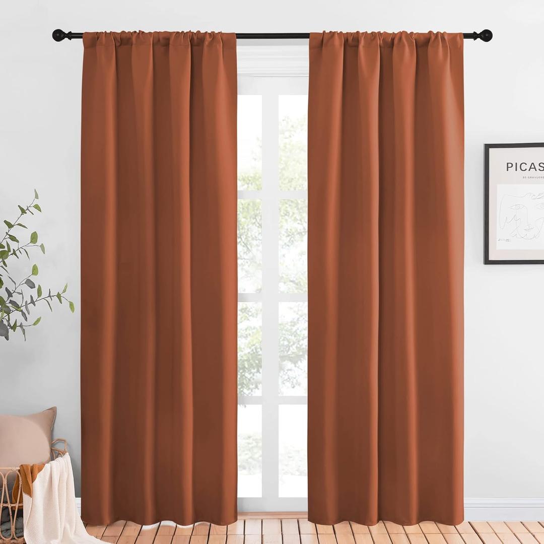 NICETOWN Blackout Curtains and Drapes - Thermal Insulated Solid Rod Pocket Blackout Draperies/Panels (Burnt Orange, 1 Pair, 42 by 84 inches)