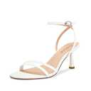 ISNOM White Low Heels For Women Strappy Womens Kitten Heels Short Comfortable Dressy Party Daily Convenient to Walk (Size 8) 