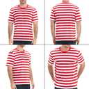 LEDING Casual Shirts Mens Short Sleeve Striped Black White Cotton Spandex Summer Holiday Travel Basic Pullover Crew Shirt (XXL)