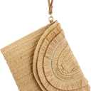 Gets Straw Clutch Purse for Women, Woven Beach Bag Summer Corssbody Purse Small Rattan Shoulder Bag for Travel (Raffia Fringed Khaki)