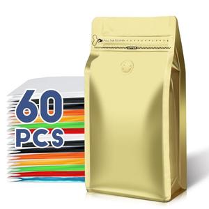 Coffee Bags with Valve(59pcs,4 oz,0.25 lb) Vented Coffee Beans Packaging Bags High Barrier Aluminumed Foil Flat Bottom Heat Sealed Side Zipper Resealable Storage Bag for Home or Business（Gold）