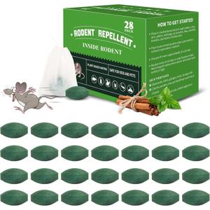 28 Pack Mouse Repellent Tablets - Natural Peppermint Oil, Rodent Repellent for Corners, Cars & Indoors/Outdoors, Safe for Family & Pets -Repels Mice, Squirrels & Spiders