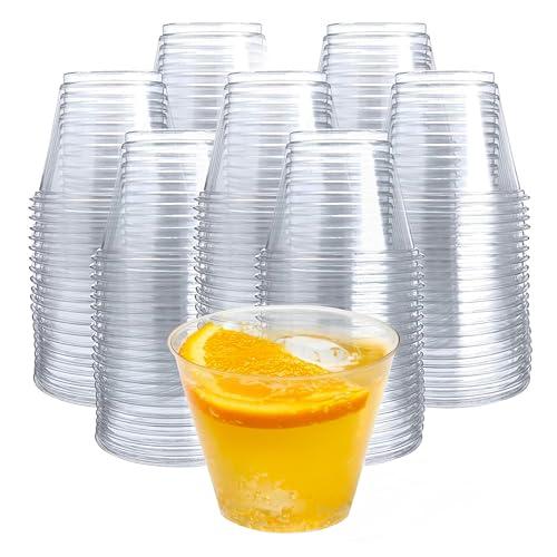 Prestee 200-Pack - 9oz Clear Plastic Cups - Durable Disposable Plastic Wine Glasses for Party, Weddings, and Catering - Small Drinking Glasses for Cocktails and Beverages - Heavy-Duty Fruit Punch Cups