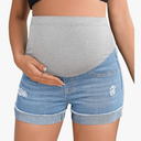 Women's Maternity Adjustable High Waist Ripped Roll Up Hem Denim Mini Shorts with Pocket, Medium