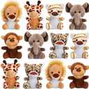Sumind 12 Pieces Small Stuffed Animals Bulk Gifts Mini Stuffed Forest Jungle Animal Plush Toys 4.8 Inch Cute Elephant Lion Giraffe Tiger for Claw Machine Baby Shower Decorations(Sitting)