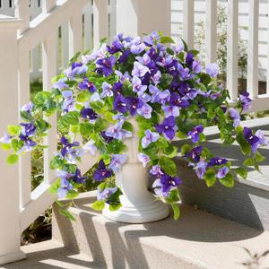 Faux Bougainvillea Artificial Flowers Plants for Outdoor Spring Summer Decoration, 2 Pcs Fake Silk Flower Outside UV Resistant Realistic Long Trailing Vines for Home Porch Patio Balcony Yard(Purple)