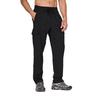 baleaf Men's Hiking Pants Water Resistant Cargo Quick Dry Travel Elastic Waist with Zip Pockets UPF 50+ for Work Running (Large, Black)
