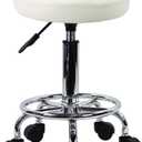 KKTONER Round Rolling Stool Chair PU Leather Height Adjustable Swivel Drafting Work SPA Shop Salon Stools with Wheels Office Chair Small (White)