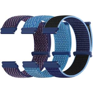 Quick Release Nylon Watch Band 22mm for Women Men Nylon Sport Loop Watch Straps Adjustable Breathable Replacement Bands, 3 PCS (Indigo+Cape Blue+New Midnight Blue)
