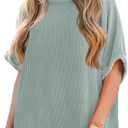 Tankaneo Womens Oversized T Shirts Summer Casual Ribbed Batwing Short Sleeve Tunic Tops Loose Fit Dolman Sleeve Tees (Green, XL)