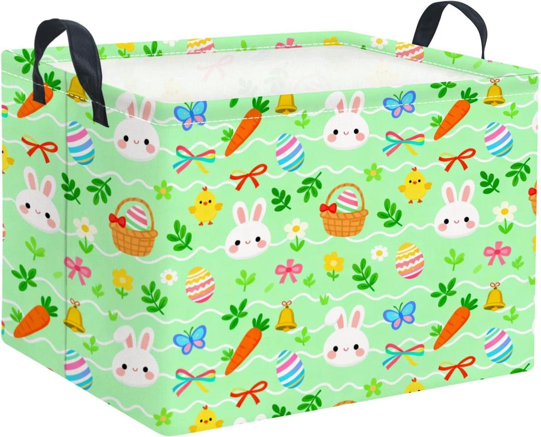 Rectangular Easter Basket Waterproof Storage Bin for Bedroom Collapsible Bin Books Box Basket Room Decor(Cute Easter)