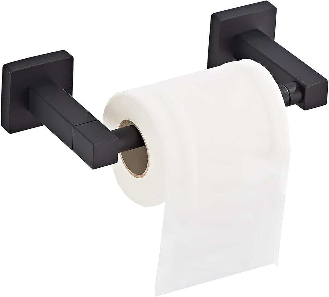 Matte Black Toilet Paper Holder Wall Mount, Bathroom Toilet Paper Holder for SUS 304 Stainless Steel, Double Post Pivoting Square Toilet Paper Roll Holder for Bathroom RV Paper Towels for TP