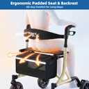 WALK MATE Rollator Walker for Seniors with Cup Holder, Upgraded Thumb Press Button for Height Adjustment, 8 Inch Wheels Walker with Seat Folding 14.7lb Lightweight Walking Aid, 300 lb Capacity, Gold