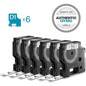 DYMO Labels for LabelManager and LabelWriter Duo Label Makers Great for Organization Indoor or Outdoor Use 1/2" (12mm) x 23' (7m) Black Print on White Tape Water Resistant Pack of 6