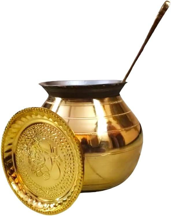 Digitouch Shopee Brass Pongal Pot Set, Cookware with Lid & Ladle, 2.5L, 750 gms, Pongal Panai Set, 2.5 Liters