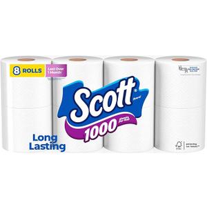 Scott 1000 Toilet Paper, 24 Rolls, Septic-Safe, 1-Ply Toilet Tissue
