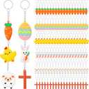 Equsion 120 Pcs Easter Keychain Easter Day Party Favors Bunny Key Chain Key Ring Rabbit Cross Hanging Kit Carrot Eggs Party Decorations for Hunting Party Decor