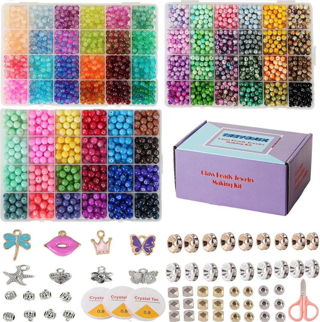 3000pcs 6mm Glass Beads DIY Craft Kit - Beads Bracelet Kit, DIY Beads Jewelry Kit, 72 Color Box Vibrant Beaded Supplies for Jewelry Making, Necklace Bracelet Crafting, String Art & Home Decor