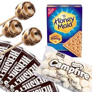 112Piece S’mores Kit – Makes 24 S’mores – Includes 30” Birch Roasting Sticks, Graham Crackers, Chocolate & Marshmallows – Great for Camping, Bonfires, Parties