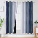Estelar Textiler Navy Blue and Grayish White Blackout Curtains for Bedroom 72 Inches Long, Thermal Insulated Ombre Blackout Drapes, Room Darkening Energy Saving Drapes for Living Room, 52Wx72L, 2 Panels