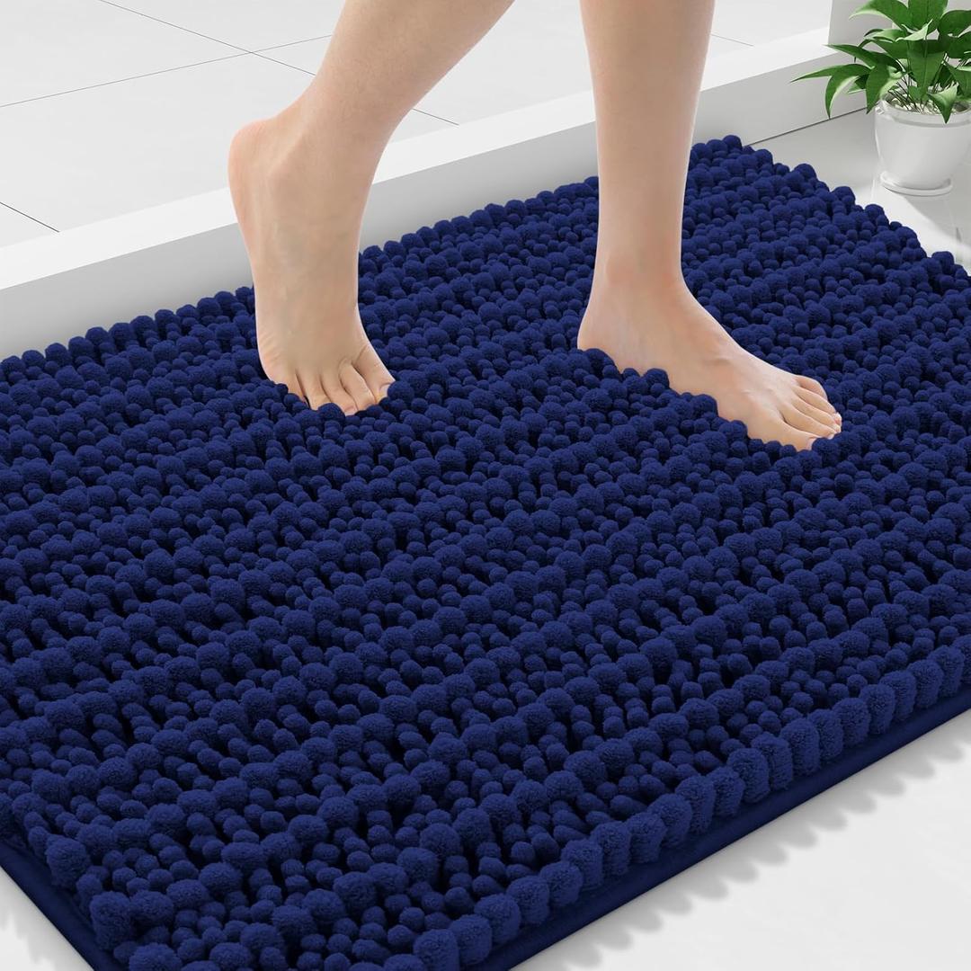 Smiry Bathroom Rugs Mat 36x24, Extra Soft Absorbent Chenille Bath Rugs, Non Slip Rubber Backing Machine Washable Quick Dry Bath Mats for Bathroom Floor, Tub, Shower, Home Decor Accessories, Navy Blue
