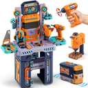 Lehoo Castle Kids Tool Bench (32.5 Inches Tall), Toddler Tool Set with Electric Drill, 2-in-1 Workbench and Toolbox, Pretend Play Tool Toys for Age 3-5, Birthday Gift for Boys