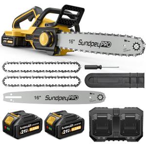 42V 16-Inch Cordless Chainsaw - Brushless Electric Chainsaw with 2 x 4.0Ah Batteries & Fast Charger & Safety Chain Brake & Tool-Free Tensioner for Tree Trimming & Wood Cutting & Yard Work