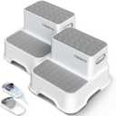 COOSEYA 2 Step Stools for Kids,Toddler Step Stool for Bathroom Sink,No-Slip Double up Stepping for Toddlers Bathroom, Multifunctional Toilet Potty Stool for Kids, Toilet Potty Training(2 Packs) (Gray)