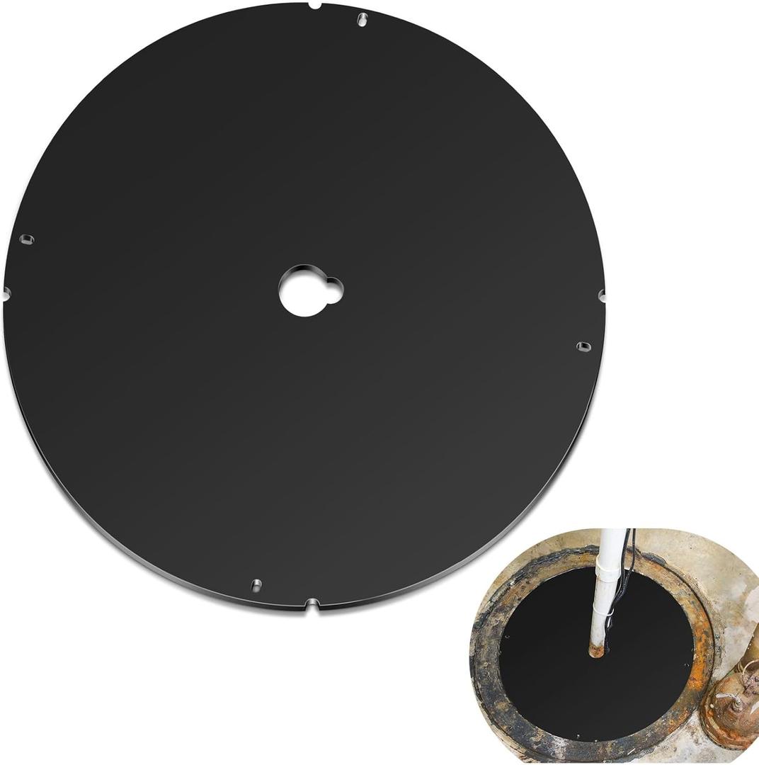 20.5 Inch Sump Pump Cover Plastic Submersible Sump Basic Cover Black Septic Tank Lid for Water Pump Basin Bucket Outdoor Well(Hole)