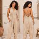 Likemary Halter Top Harem Jumpsuits for Women - Comfy One Piece Romper with Pockets - Sexy Boho Vacation Outfit for Summer (Beige) One Size