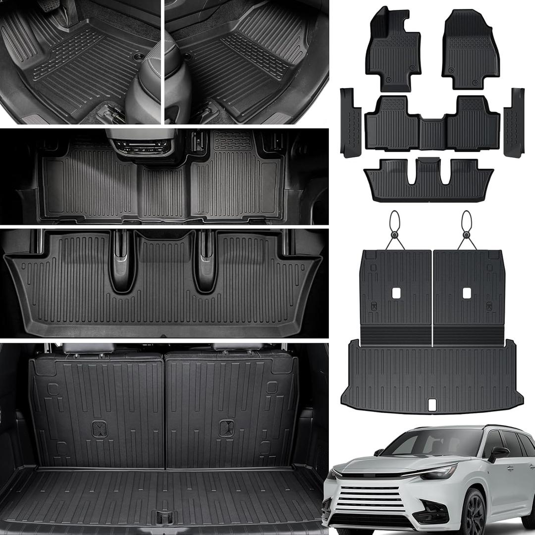 Floor Mats Cargo Mat with Backrest Mats for 2024 2025 2026 Lexus TX 350/500h/500h+, All Weather TPE Cargo Liner Door Sill Protectors Accessories for TX(Floor Mats+2-in-1 Cargo Mat)