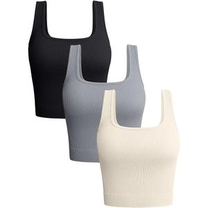 OQQ Women's 2 Piece Tank Tops Ribbed Seamless Workout Exercise Shirts 2025 Summer Basic Camis, Medium