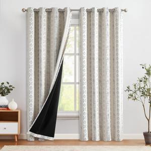 COLLACT 100% Blackout Boho Curtains for Bedroom Blue Farmhouse Curtains 72 Inch Length Geometric Printed Drapes Thermal Insulated Room Darkening Grommet Window Treatments 2 Panels Blue on Beige