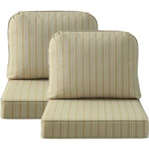 Outdoor Cushions for Patio Furniture Set of 2, 24"x24" Water Repellent Chair Cushions Removable Seat Bottom & Back Cushion Covers for Chair, Sofa, Couch, Beige Brown Stripe