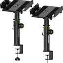 Set of 2 Dual Side Clamping Studio Monitor Stands Desk Clamp Speaker Stands 0-12Tilt Height Adjustable Extendable Top Plate Mounted by Screws