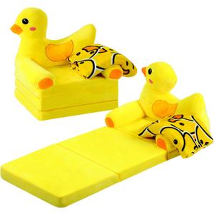 Duck Kids Couch Fold Out 2-in-1 Toddler Sofa Fold Out with Blanket, Soft Toddler Chair Comfy for Boys Girls Baby, Convertible Sofa to Lounger for Napping Reading Playing Christmas, Yellow