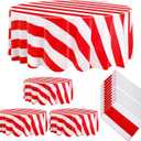 Tatuo 6 Pcs Red and White Round Circus Table Cloth 84 Inch Carnival Circus Tablecloths Striped Disposable Plastic Table Cover for Birthday Party Fiesta Theme Decorations Supplies