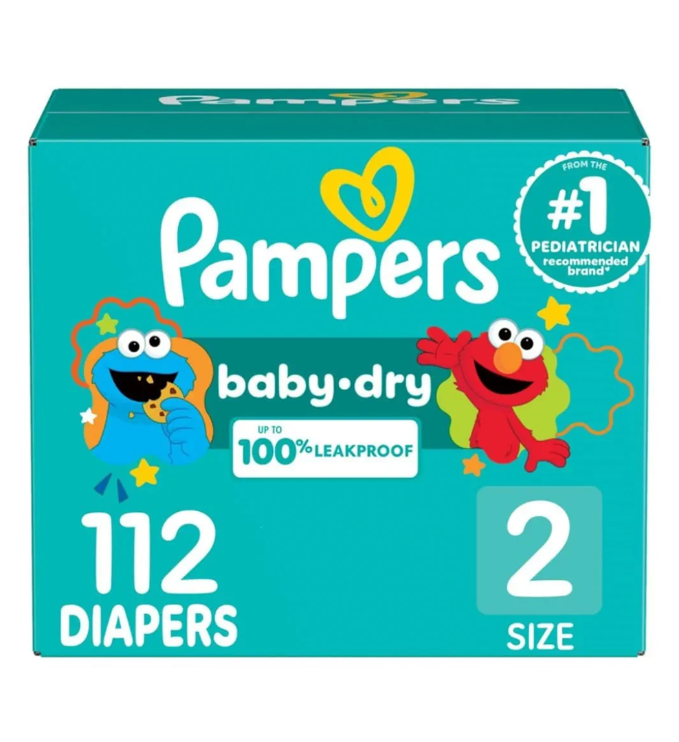 Pampers Diapers - Baby Dry - Size 2, 112 Count, Absorbent Disposable Infant Diaper (Packaging May Vary)