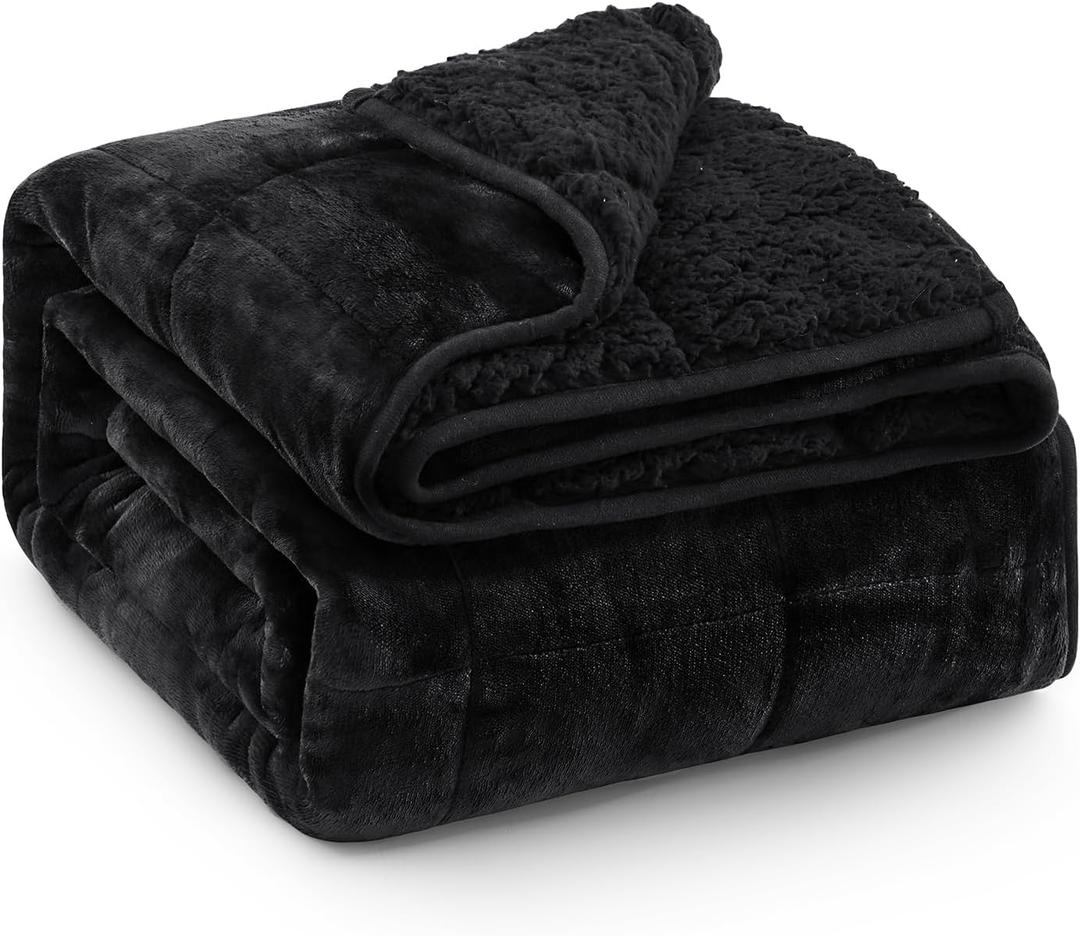 Super Fuzzy Soft Sherpa Fleece Weighted Blanket, 20 lbs Dual Sided Fluffy Heavy Weighted Blankets for Adults - No Bunching with Double Layers of Soft Inner Lining (60"x 80", 20 Pounds) (Black)