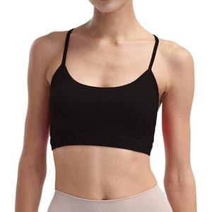 Womens Adjustable Spaghetti Strap Sports Bra Scoop Neck Yoga Crop Top Wireless Padded Workout Bra for Pilates Daily Wear (Black, M)