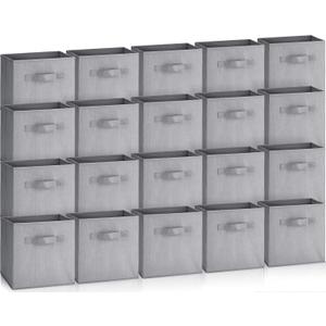Hillban 20 Pcs Storage Cubes 11 Inch Cube Storage Bins Collapsible Fabric Storage Cubes with Dual Handles Foldable Cube Baskets Cloth Storage Box Closet Organizers Box for Home Office Shelf (Grey) (Gray)