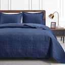 Love's cabin King Size Quilt Set Navy Blue Bedspreads - Soft Bed Summer Lightweight Bedspread Comforter - Modern Style Coin Pattern Coverlet for All Season - 3 Pieces (1 Quilt, 2 Pillow Shams)
