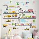 Large Construction Vehicles Car Wall Stickers - Trucks Excavator Tractor Wall Decals - Kids Boys Bedroom Playroom Daycare Wall Decor